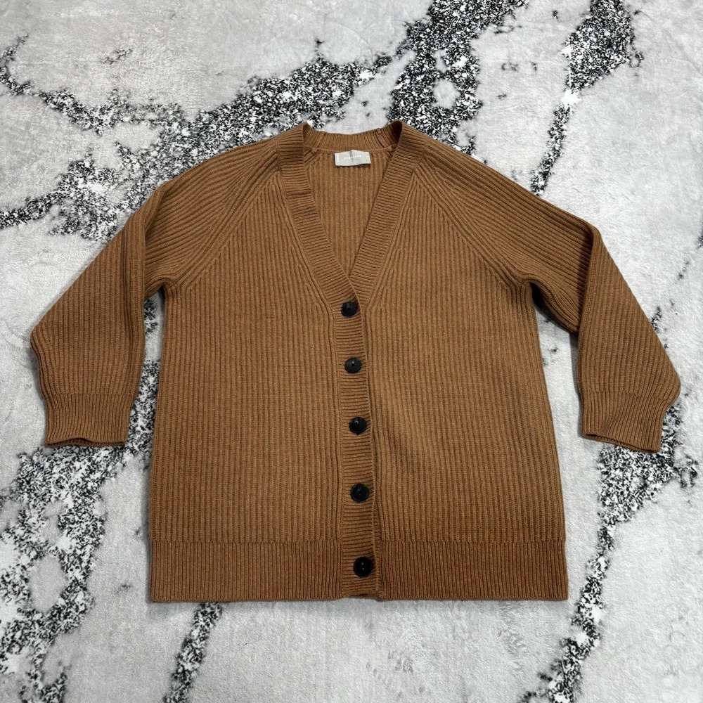 Everlane Brown Ribbed Knit V Neck Button Front Cardigan Sweater Womens Size L